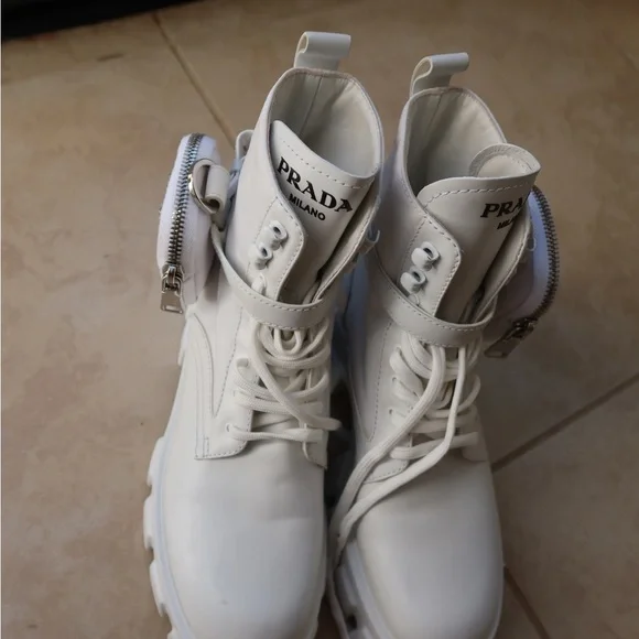 Prada Monolith Combat White Boots